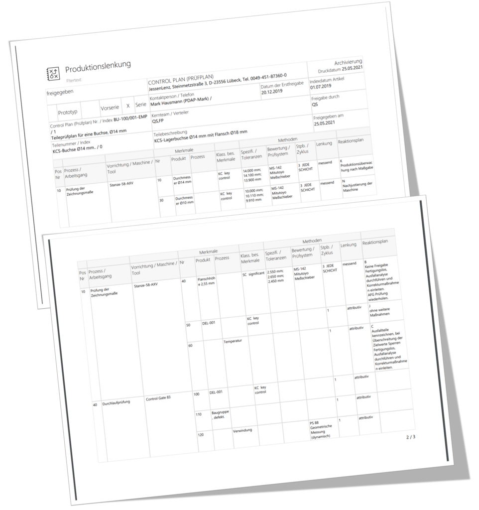Erstellen Sie Ihre DokumentationIdealerweise Control Plan im PDF, Excel oder Word Export.